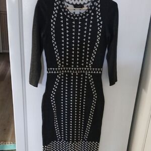 Just...Taylor Black and White Geometric Long Sleeve Sheath Dress